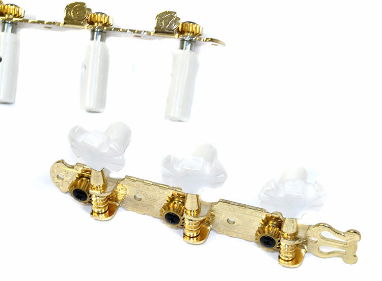 GT Classical Guitar Tuning Machines Gold Finish with Decorative Plate and White Buttons (3+3)