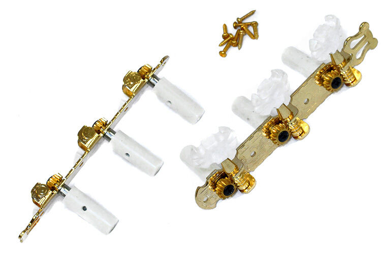 GT Classical Guitar Tuning Machines Gold Finish with Decorative Plate and White Buttons (3+3) — view 2