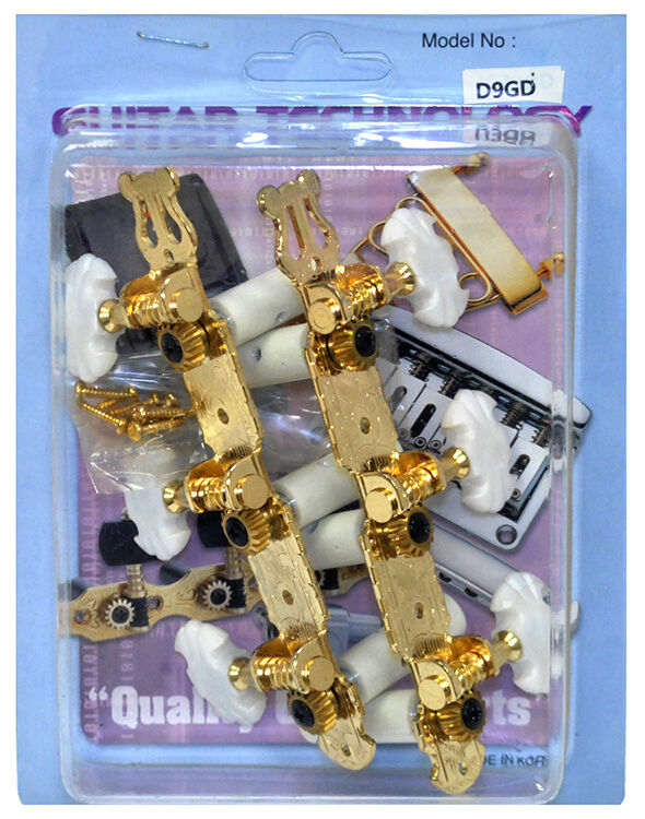 GT Classical Guitar Tuning Machines Gold Finish with Decorative Plate and White Buttons (3+3) — view 3