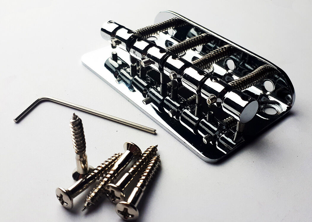 GT Bass Bridge with Brass Saddles Chrome Finish 4-String 19mm String Spacing — view 4