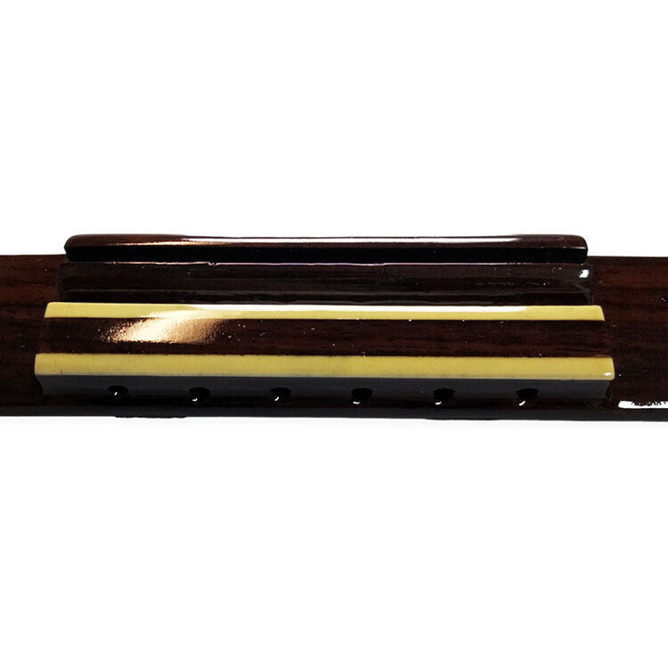 GT Rosewood Bridge for Classical Nylon String Guitar - Gloss Lacquer, Maple Tie-block Edging, Drilled for Strings, Made in Korea — view 4