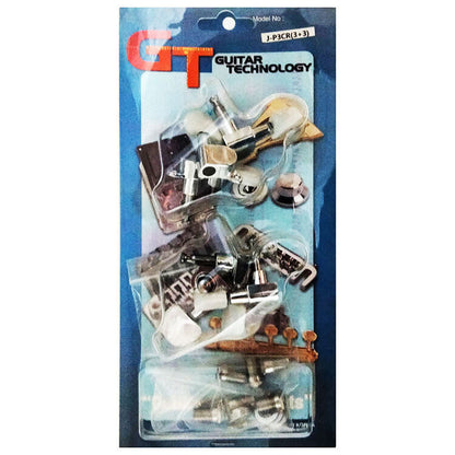 GT Acoustic/Electric Guitar Sealed Tuning Machines Chrome Finish 3+3 with White Pearl Buttons — view 2