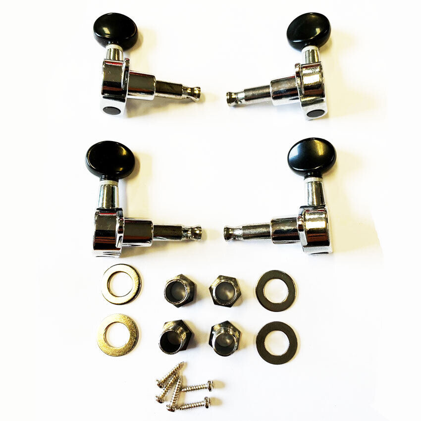 GT Ukulele Sealed Tuning Machines Chrome Finish with Black Round Buttons (Set of 4) — view 2