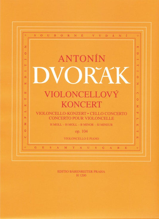 Dvorak Concerto in B Minor Op. 104 for Cello and Piano, Critical Edition, Barenreiter