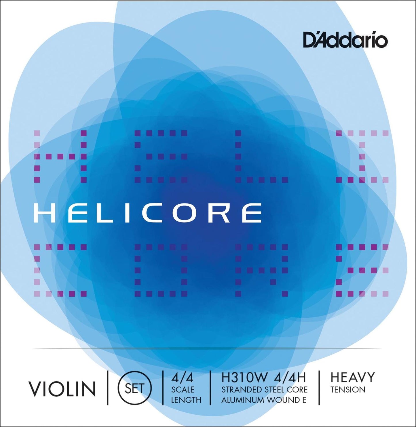 D'Addario Helicore Violin String Set with Wound E, 4/4 Scale, Heavy Tension