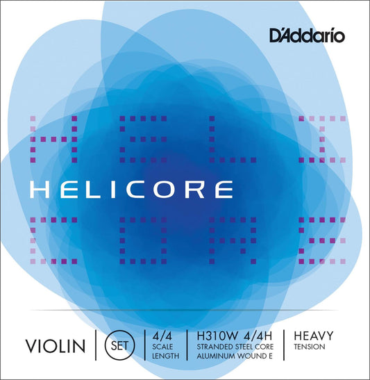 D'Addario Helicore Violin String Set with Wound E, 4/4 Scale, Heavy Tension