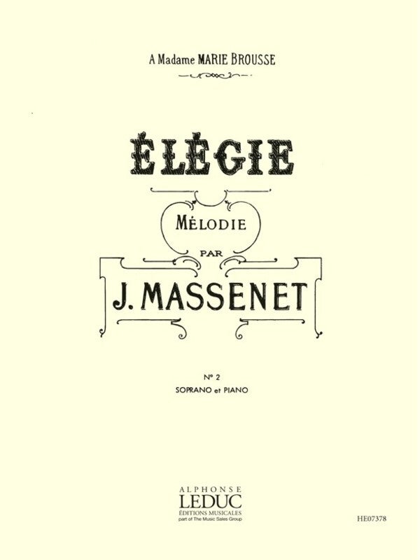 Massenet - Elegie No 2 Soprano/Piano (Softcover Book)