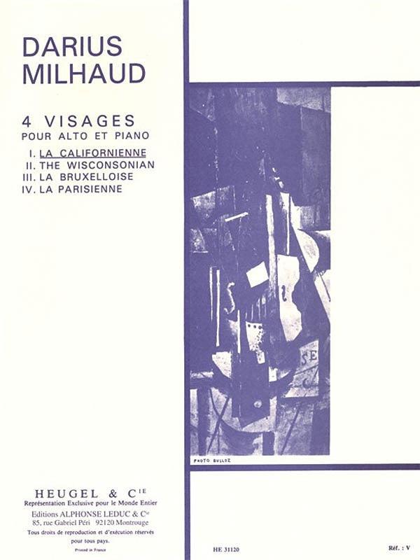 Milhaud - 4 Visages 1 - La Californienne Viola/Piano (Softcover Book)