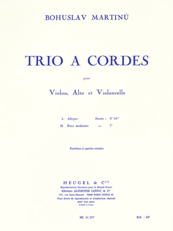 Martinu - String Trio No 1 Violin/Viola/Cello (Softcover Book)