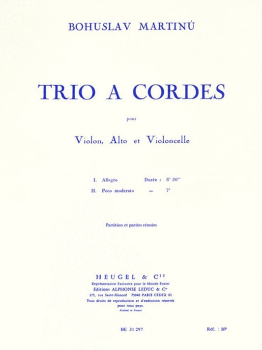 Martinu - String Trio No 1 Violin/Viola/Cello (Softcover Book)