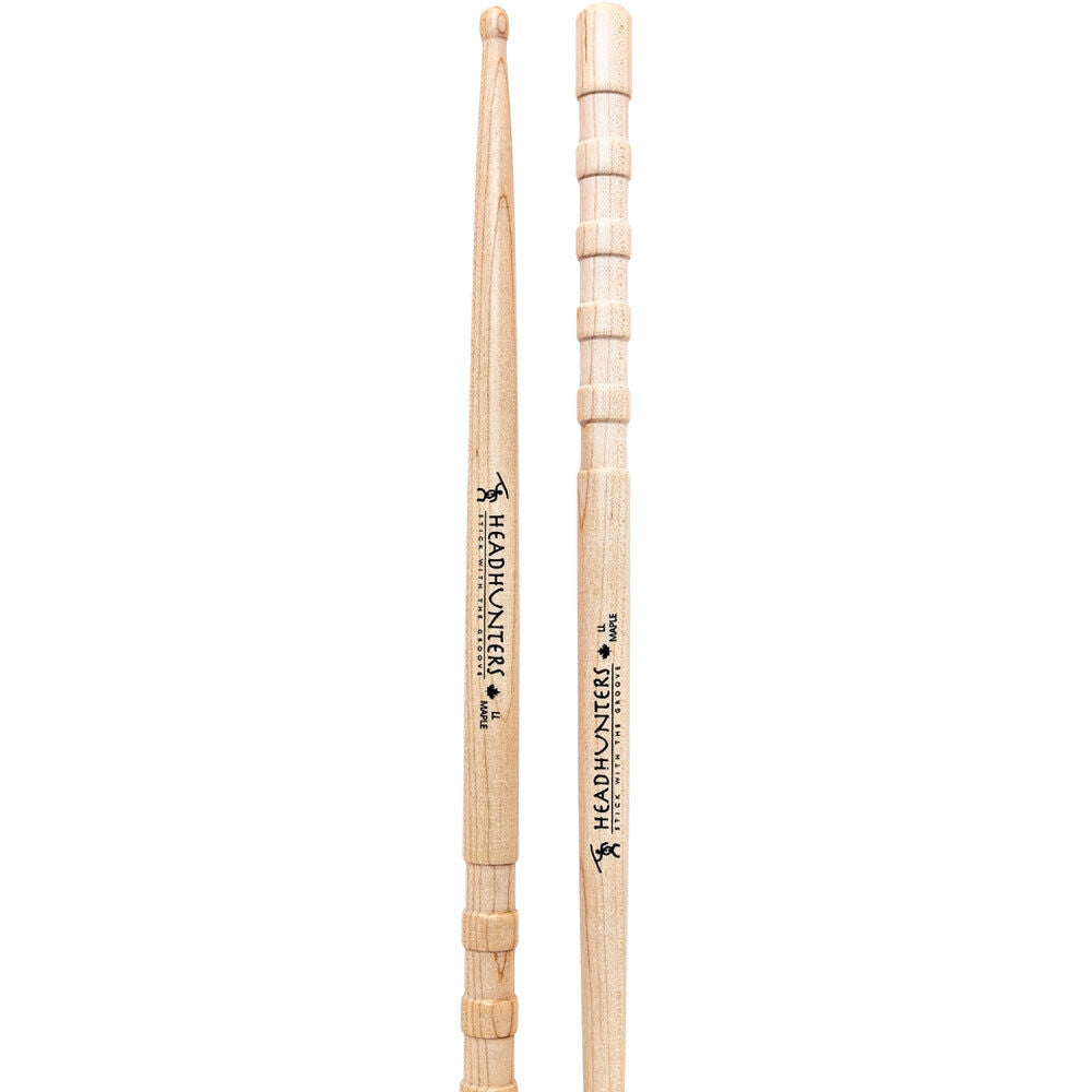 Headhunters Maple Grooves LL Wood Tip Drum Sticks - 405mm Length, 16.30mm Diameter, Rounded Tip, Premium Canadian Maple (1-Pair)