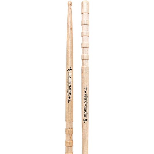Headhunters Maple Grooves LL Wood Tip Drum Sticks - 405mm Length, 16.30mm Diameter, Rounded Tip, Premium Canadian Maple (1-Pair)