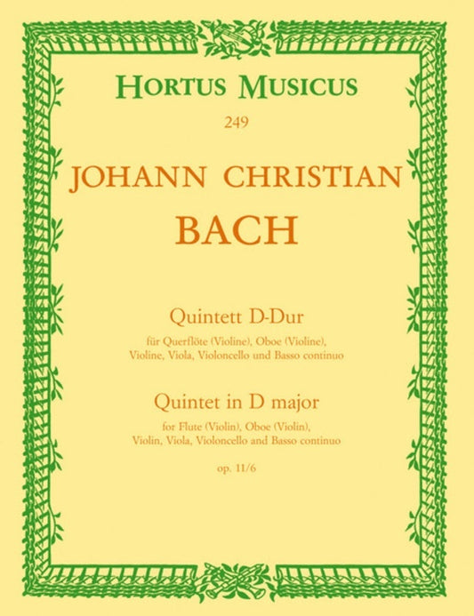 Quintet Op 11 No 6 D Flute Oboe Violin Viola Vc Bc Score/Parts Book