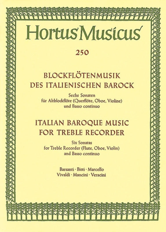 Italian Baroque Sonatas For Treble Recorder Book