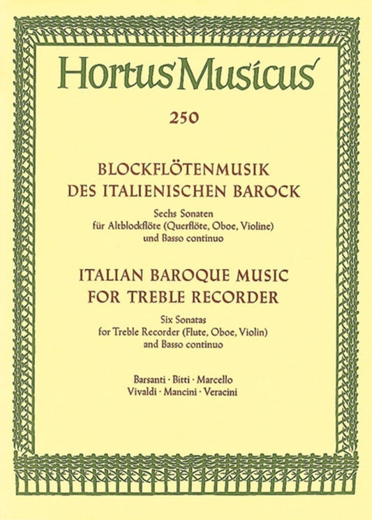 Italian Baroque Sonatas For Treble Recorder Book