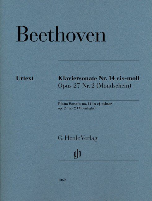 Beethoven Sonata Op. 27 No. 2 C Sharp Minor No. 14 Moonlight Urtext for Piano Solo, 28 Pages, G. Henle Verlag