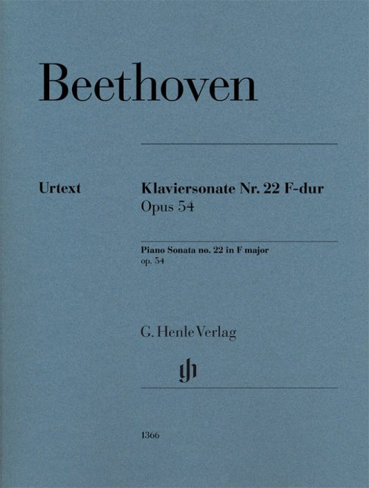 Beethoven Piano Sonata No. 22 in F Major Op. 54, Piano Solo Edition, 26 Pages, G. Henle Verlag