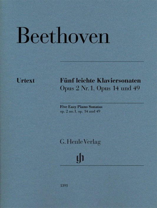 Five Easy Piano Sonatas by Beethoven - Op. 2 No. 1, Op. 14, Op. 49, Urtext Edition, 80 Pages, Arranged by Murray Perahia and Nobert Gertsch
