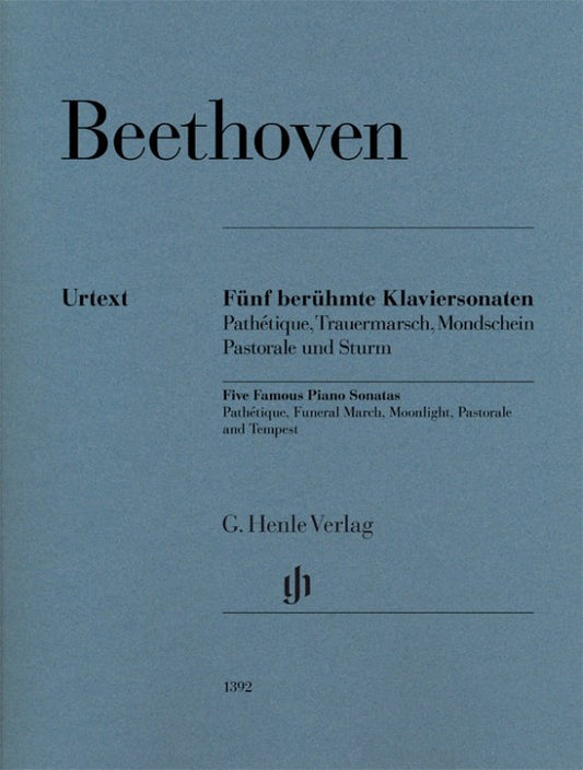 Beethoven - 5 Famous Piano Sonatas, Urtext Edition, G. Henle Verlag, 134 Pages