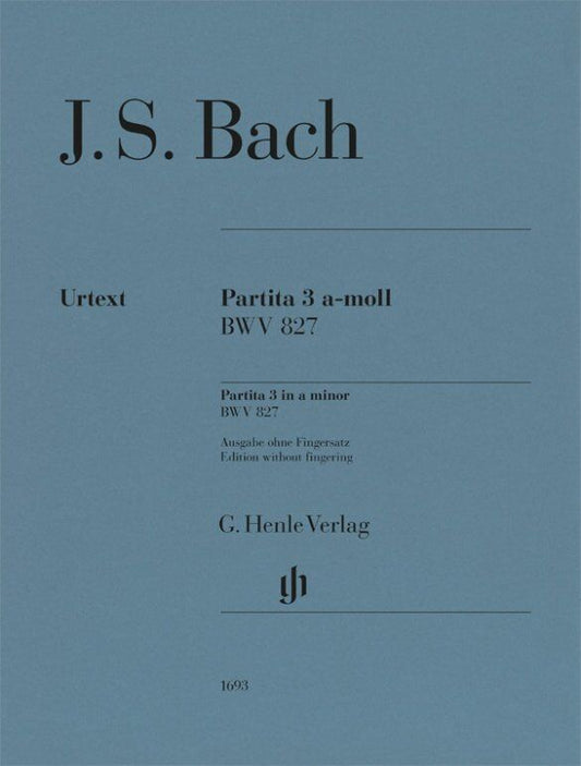 Bach - Partita No 3 A Minor BWV 827 Urtext Edition for Piano, 24 Pages, G. Henle Verlag