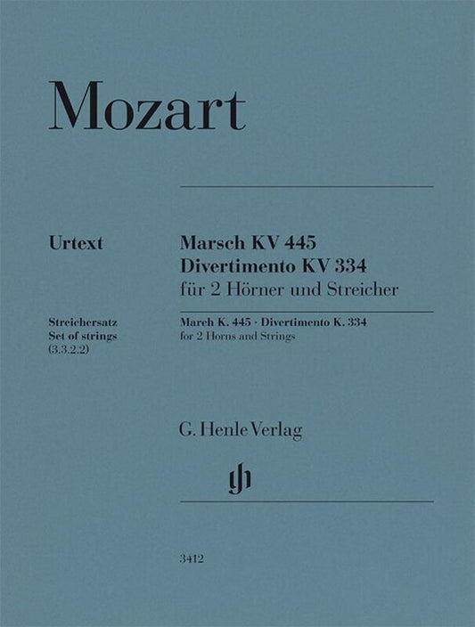 March K 445 and Divertimento K 334 for Horns and Strings, Cello/Viola Parts, G. Henle Verlag, 181 Pages, Mozart