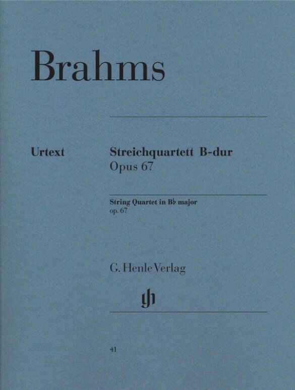 String Quartet Op 67 B Flat Urtext by Johannes Brahms, G. Henle Verlag, for Cello, Viola, Violin, 64 pages