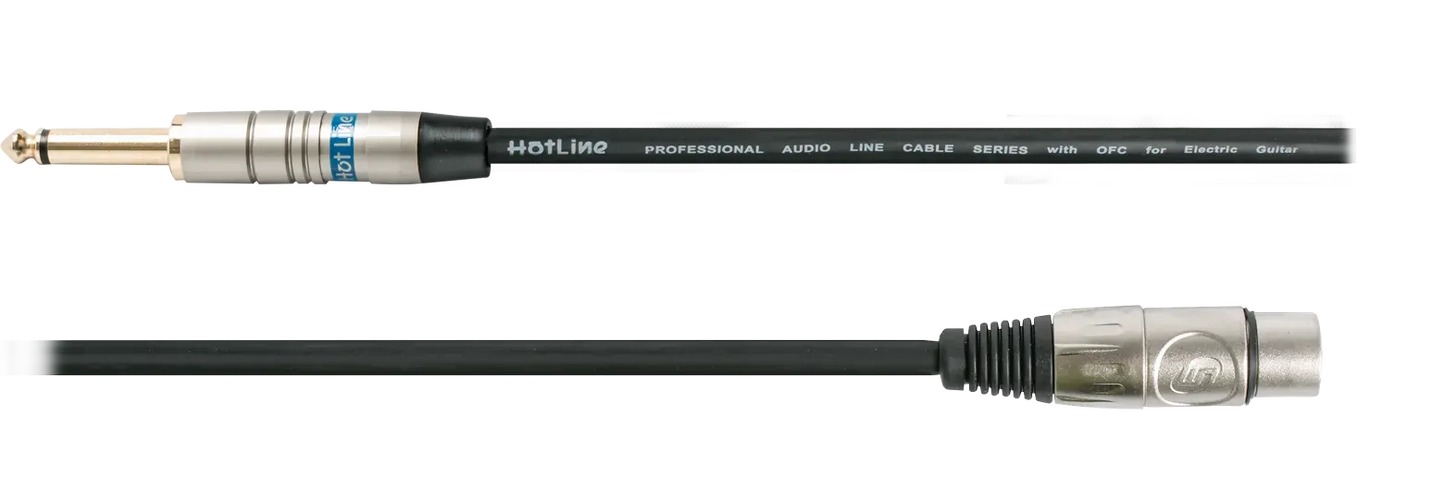 Hot Line 20ft Microphone Cable, Black Female XLR to Male Jack (Model HOT20H)