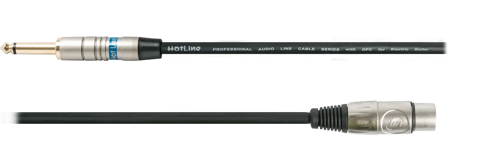 Hot Line 20ft Microphone Cable, Black Female XLR to Male Jack (Model HOT20H)