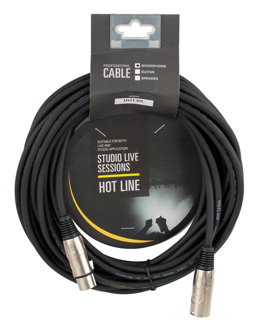 Hot Line 30 ft Microphone Cable, Black Female XLR to Male XLR