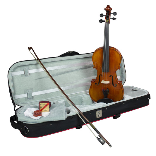 Hidersine Piacenza Violin 4/4 Outfit with Case, Bow, Rosin, Ebony Fingerboard, Hand-Carved Solid Spruce Top, Flamed Maple Back, Ready to Play