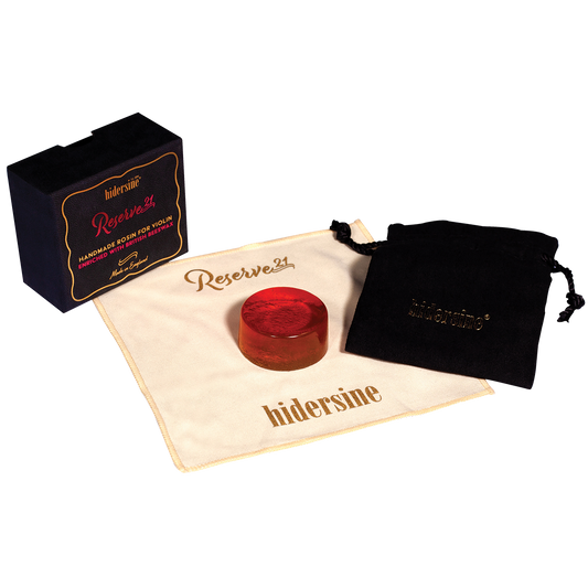 Hidersine Reserve21 Violin Rosin 30g - Medium Hard, Artisanal, Low Dust, High Grip, Includes Drawstring Bag and Microfibre Cloth