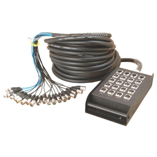 On Stage 50ft 16 x 4 Stage Snake Box with XLR Inputs and Outputs, Metal Chassis, Carrying Handle, and Nylon Bag