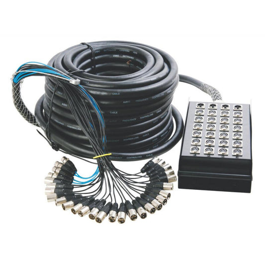 On Stage In-Line Audio Series 24 x 4 Stage Snake Box, 50ft, XLR Female Inputs, XLR Male Returns, Metal Chassis, Nylon Bag Included