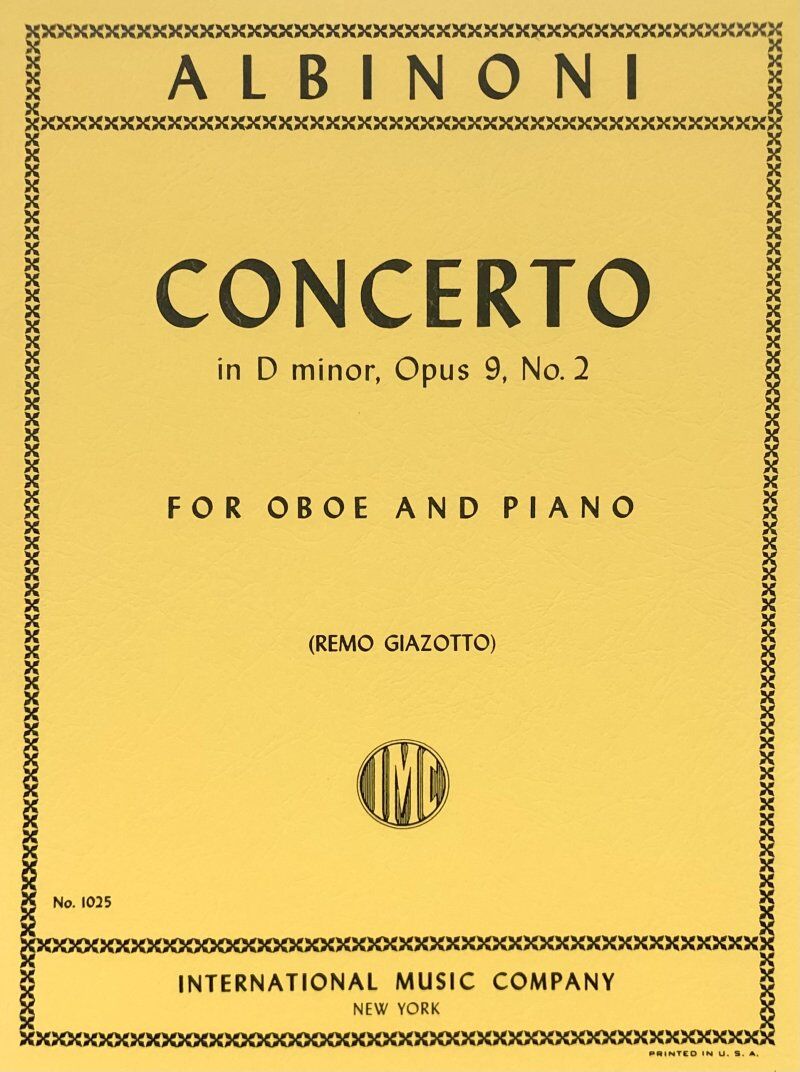 Albinoni Concerto in D Minor Op. 9 No. 2 for Oboe and Piano