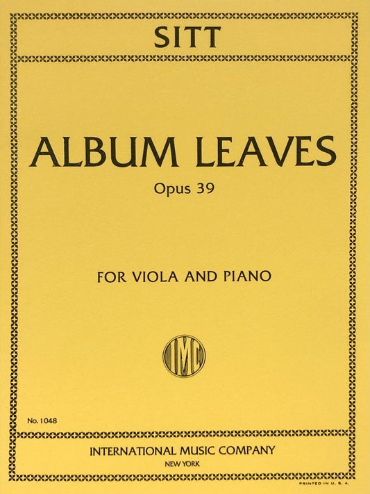 Sitt - Album Leaves Op. 39 for Viola and Piano, Score and Part, International Music Company