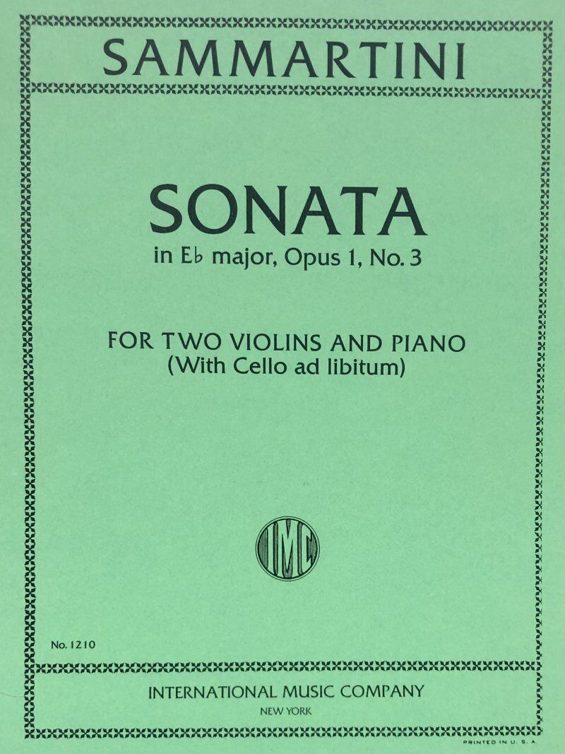 Sonata in E Flat Major, Op. 1 No. 3 for Violin with Cello ad libitum by Giovanni Battista Sammartini