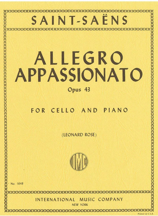 Saint Saens Allegro Appassionato Op. 43 for Cello and Piano, Edited by Leonard Rose, Score and Part