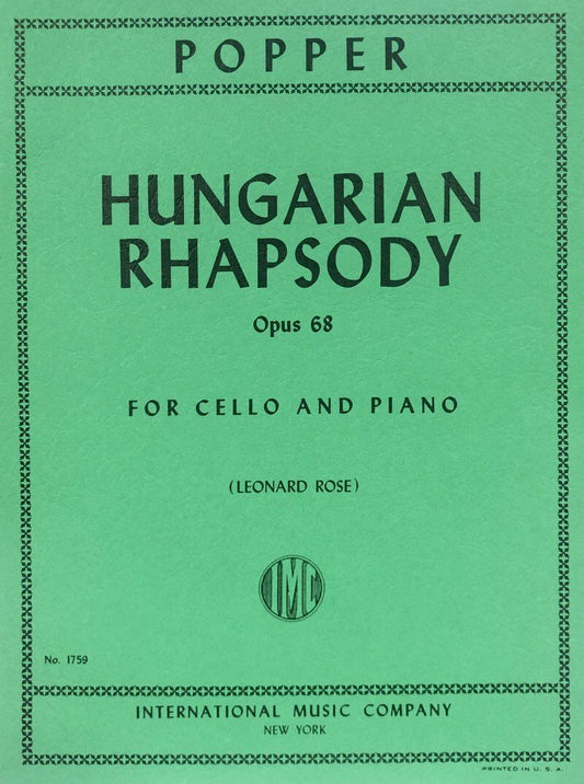 Hungarian Rhapsody Op. 68 for Cello and Piano, Edited by Leonard Rose, Difficulty: Difficult, 16 Pages