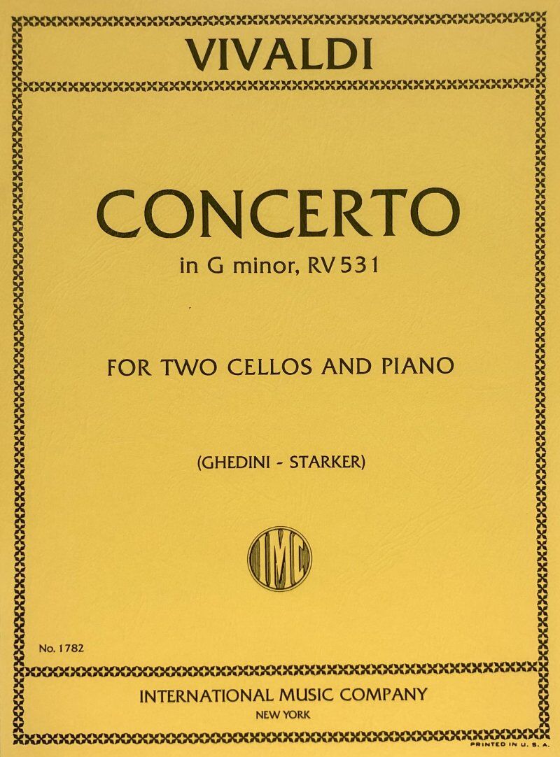 Vivaldi Concerto in G Minor RV 531 for 2 Cellos and Piano - Score and Parts, Difficulty: Difficult, 21 Pages