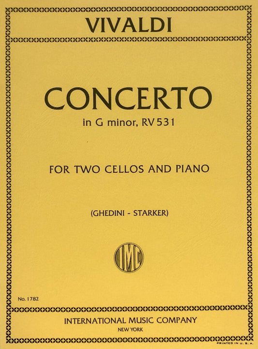 Vivaldi Concerto in G Minor RV 531 for 2 Cellos and Piano - Score and Parts, Difficulty: Difficult, 21 Pages