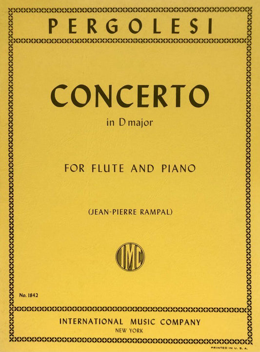 Pergolesi - Concerto in D Major for Flute/Piano, Edited by Rampal