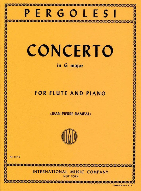 Pergolesi - Concerto in G Major for Flute and Piano, Reduction by Jean-Pierre Rampal, Advanced Level, 1 Page, International Music Company