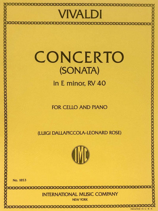 Concerto in E Minor (Sonata No. 5) for Cello and Piano by Vivaldi, Edited by Leonard Rose, International Music Company