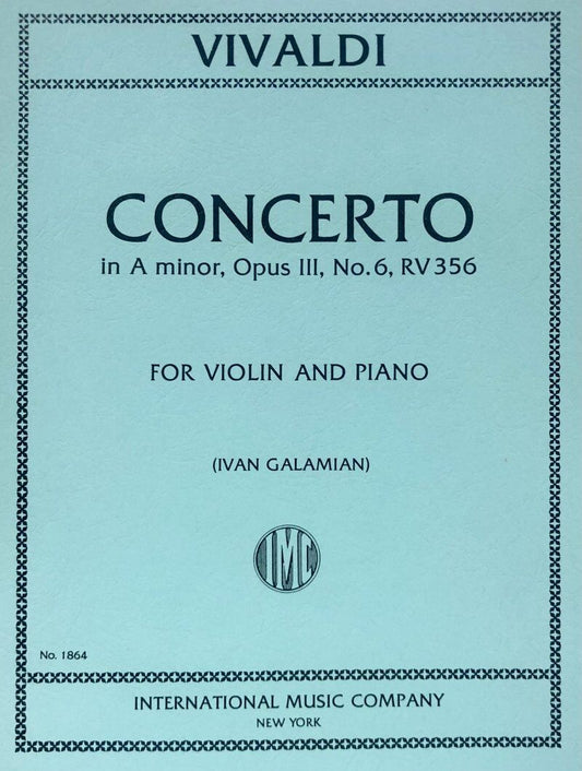 Concerto in A Minor Op. 3 No. 6 RV 356 for Violin and Piano by Antonio Vivaldi