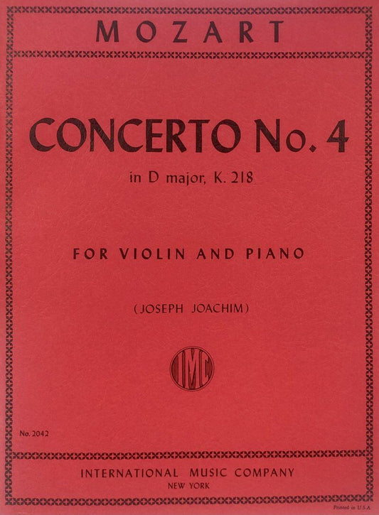 Mozart - Concerto No. 4 in D Major K. 218 for Violin and Piano, Ed. Joachim