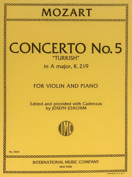 Mozart Concerto No. 5 in A Major K. 219 for Violin/Piano Ed. Joachim