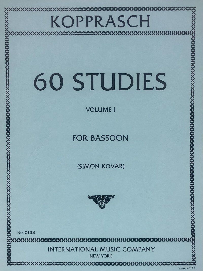 60 Studies for Bassoon, Volume I by Georg Kopprasch, Edited by Simon Kovar, International Music Company, Solo Format, 1 Page