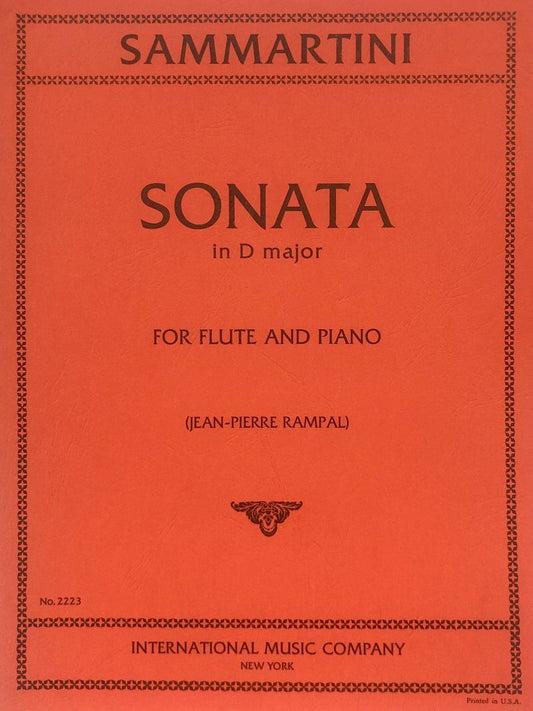 Sammartini - Sonata in D Major for Flute and Piano, Edited by Jean-Pierre Rampal, Score and Part