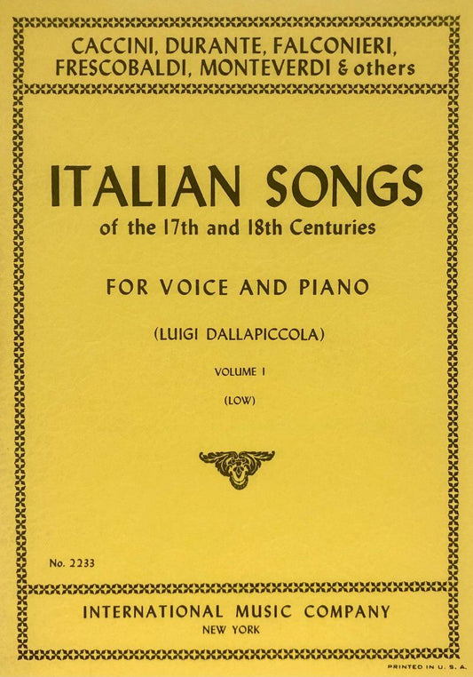 Italian Songs of the 17th and 18th Centuries Volume 1 for Low Voice and Piano