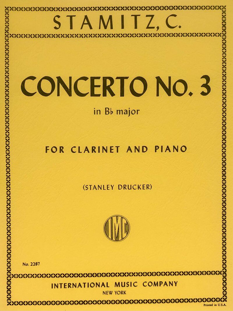 Stamitz Concerto No 3 in B-flat for Clarinet and Piano, Edited by Stanley Drucker, Score and Part